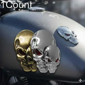 Chrome 3D Zinc Alloy Skull Car Sticker, Red Eye Metal Emblem, Weatherproof Anti-Rust Motorcycle Truck Decal, Punk Style Automotive Modification Accessory, Car Decals, Bumper Sticker