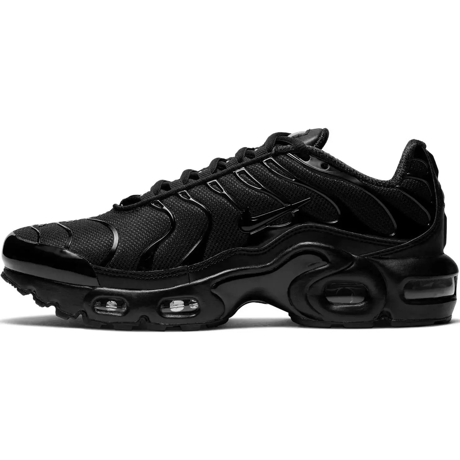Nike Air Max Plus GS 'Triple Black' Kids' Athletic Footwear - Shoe, Sneaker, Sports Shoes for Active Use, Casual Wear, Teens, Laces, Low Profile, True Size, Breathable, Mesh