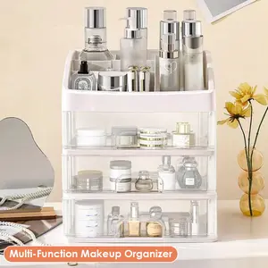 Make Up Case Jewelry Container Box Makeup Organizer Drawers Plastic Cosmetic Storage Box Makeup Brush Holder Organizers White 3-Tier