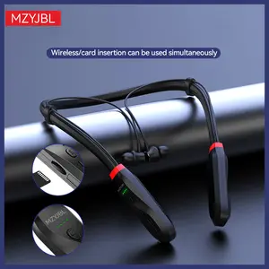 MZYJBL Neckband Bluetooth Headset, Long-lasting Wireless Stereo Neckband Earbuds with Microphone, Supports TF Card Insertion, Waterproof Neckband In-Ear Headphones, Ideal for Sports/Gym/Office Use (Black)