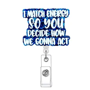 I Match Energy Retractable Badge Reel, Badge Reels Retractable, 1 Count Acrylic ID Holder with Clip for Nurse, Doctor, Student & Office Staff