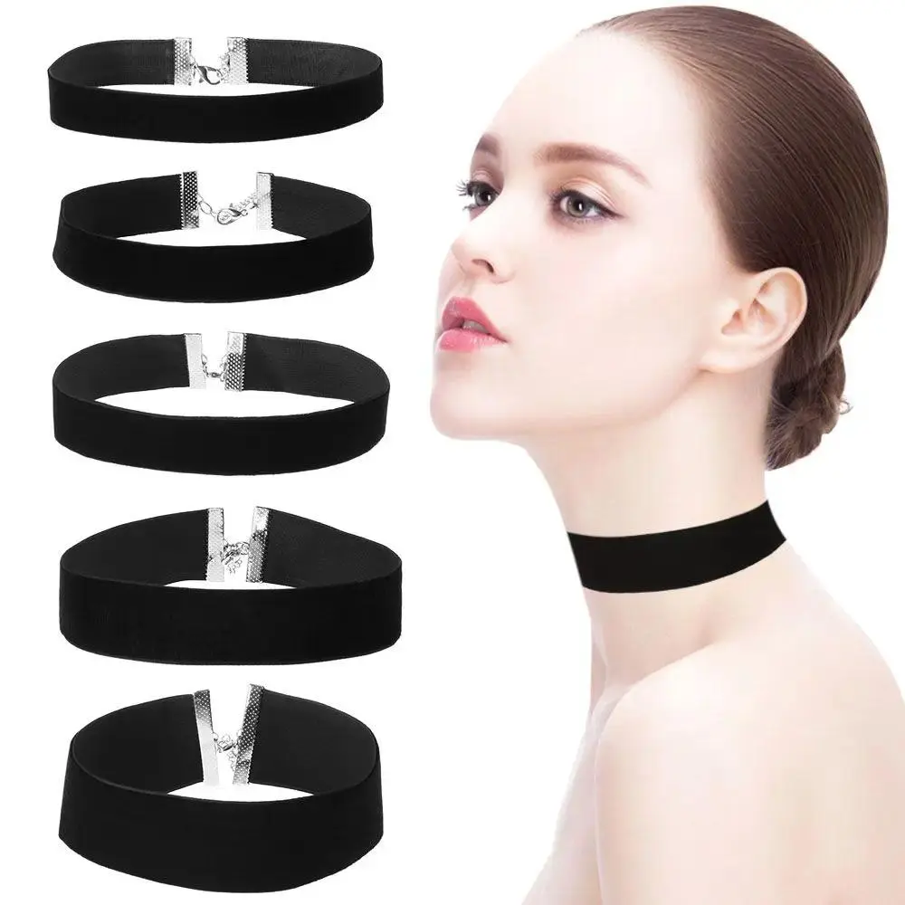 Women's Elegant Stainless Steel Velvet Clavicular Necklace - 1PC Adjustable Length Chain Jewelry, Classic Retro Black Ribbon Cuban Link with Copper Wire, Adjustable Length Necklaces, Chain Jewelry Necklaces