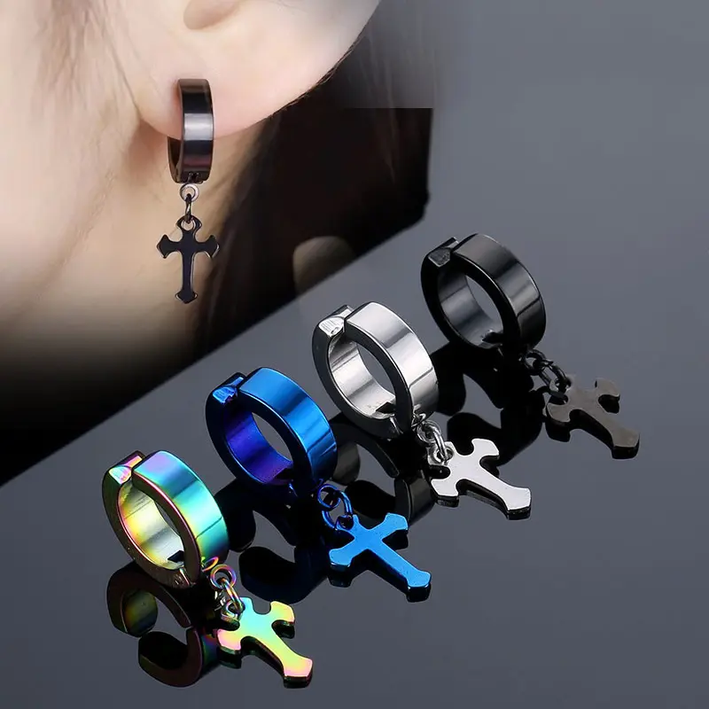 Titanium steel cross pendant ear bone clip no ear piercing punk trend men and women stainless steel fake earrings