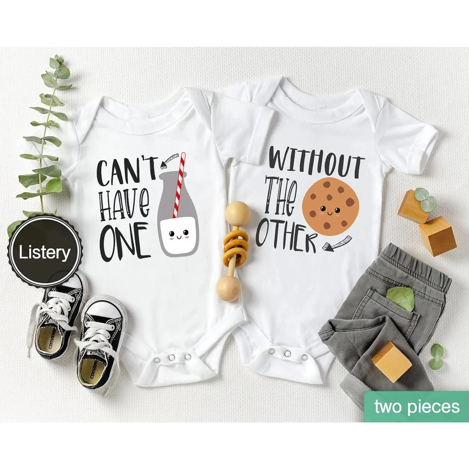 Funny Twin Outfits Bodysuits Clothes Boy Girl Twins Rompers 2 Pack Baby Matching Outfits For Newborn Infant