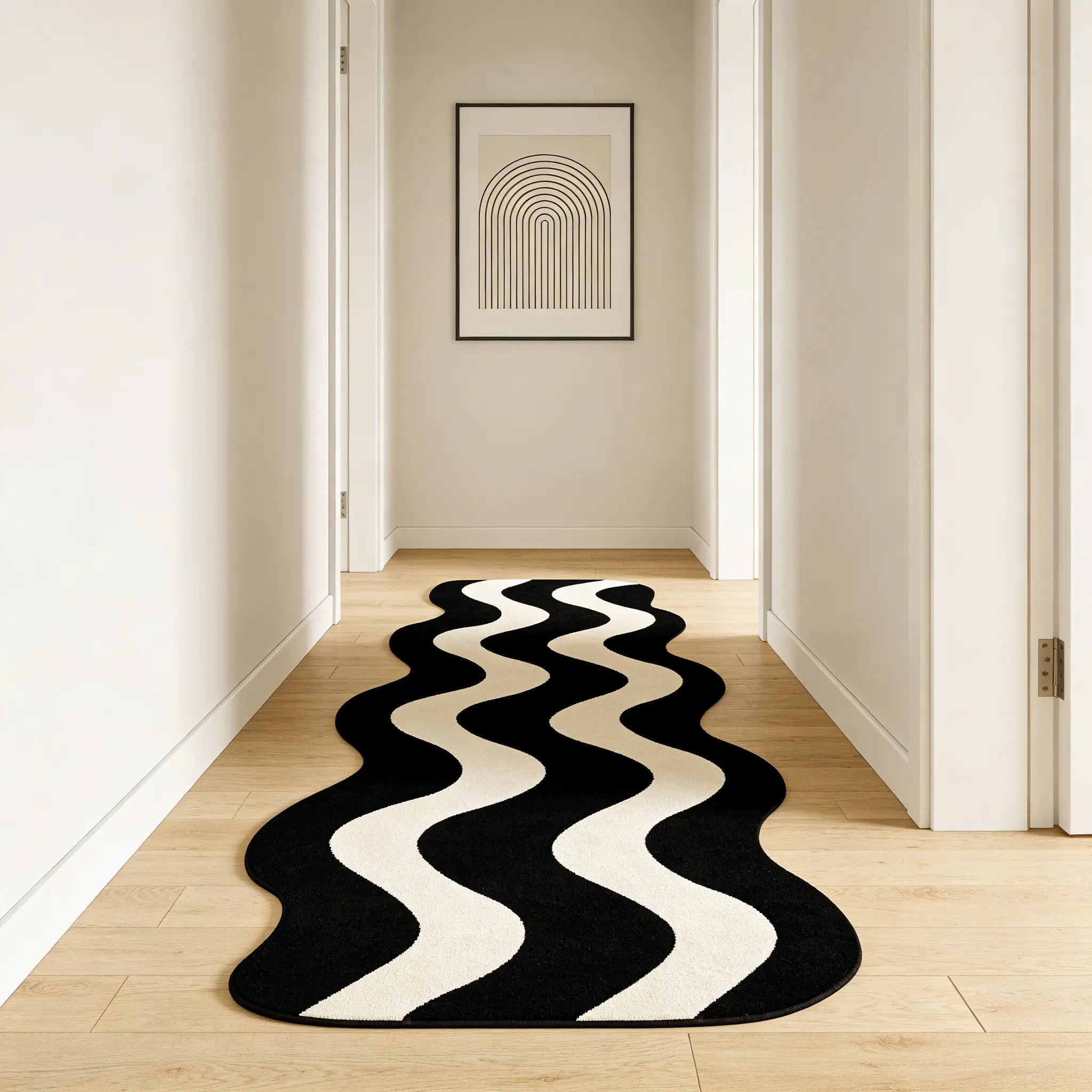 Classic Wave Shaped Carpet Mat, Soft Washable Home Decorative Rug for Living Room Bedroom, Minimalist Home Decor, Abstract Rugs, Easy Care, Minimalist Aesthetic