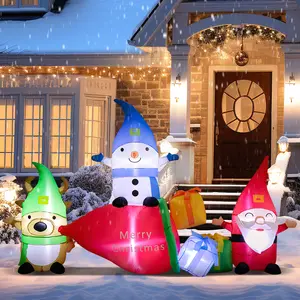 6ft Tall Outdoor Christmas Inflatable Decoration - PVC, Contemporary Scene, 3 Midgets Santa, Bright LED Lights, Power Adaptor, Weather-Resistant, for Lawn, Garden, Home