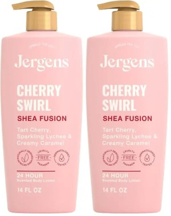 Jergens Shea Fusion Cherry Swirl Body Lotion, Dry Skin, 14 fl oz (Pack of 2)