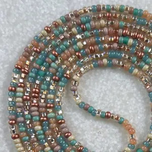 FLOW STATE - Tie On Waist Beads - 45 to 60 inches Waistbeads - Beige Sage Green Waistbeads - Fall Waistbeads - Beaded Fashion Body Jewelry - Made By Venus Waistbeads