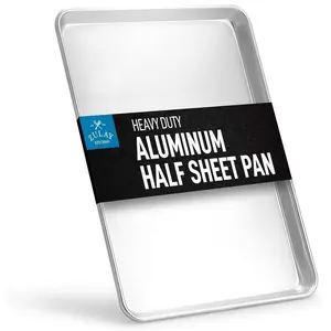 Zulay Kitchen Large Aluminum Baking Pan - 13" x 18" Half Sheet, Heavy Duty Cookie Sheet for Oven, Commercial or Home Use, Encapsulated Rim Bakeware Zulay Kitchen Large Aluminum Baking Pan - 13" x 18" Half Sheet, Heavy Duty Cookie Sheet for Oven, Commercial or Home Use, Encapsulated Rim Bakeware