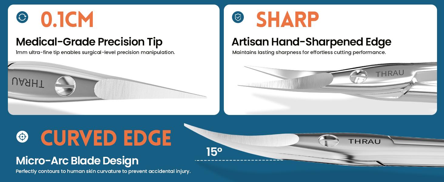 THRAU Right/Left-Handed Scissors – Surgical Grade Stainless Steel with Sharp Curved Tip for Cuticles, Nails, Eyebrows, Eyelashes, Nose Hair & Beard – Ideal for Manicure & Precise Grooming