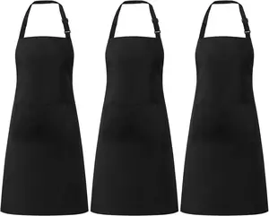 3 Pack Black Aprons for Women with Pockets, Adjustable Water Resistant Cooking Apron Unisex Bib for Chef Men and Women