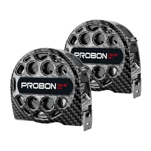 PROBON Black 25-Foot 7.5-Meter Stainless Steel Tape Measure Waterproof Auto-Lock Retractable Durable Measuring Tool for Construction DIY Projects