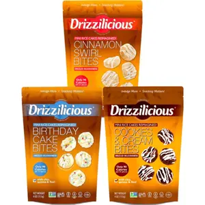 Drizzilicious Mini Rice Cakes 3-Pack – Cookies & Cream, Birthday Cake & Cinnamon Swirl – Vegan Gluten-Free Snack