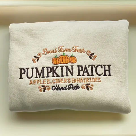 Fall Pumpkin Patch Embroidered Halloween  Unisex Crewneck Sweatshirt, Fall Aesthetic Crewneck for Her, Cozy Hayride Vibes 2026