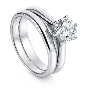 BERRICLE Sterling Silver Solitaire Wedding Engagement Promise Rings Statement Stackable Band for Her, 1 Carat Round Cut Cubic Zirconia CZ Ring Set