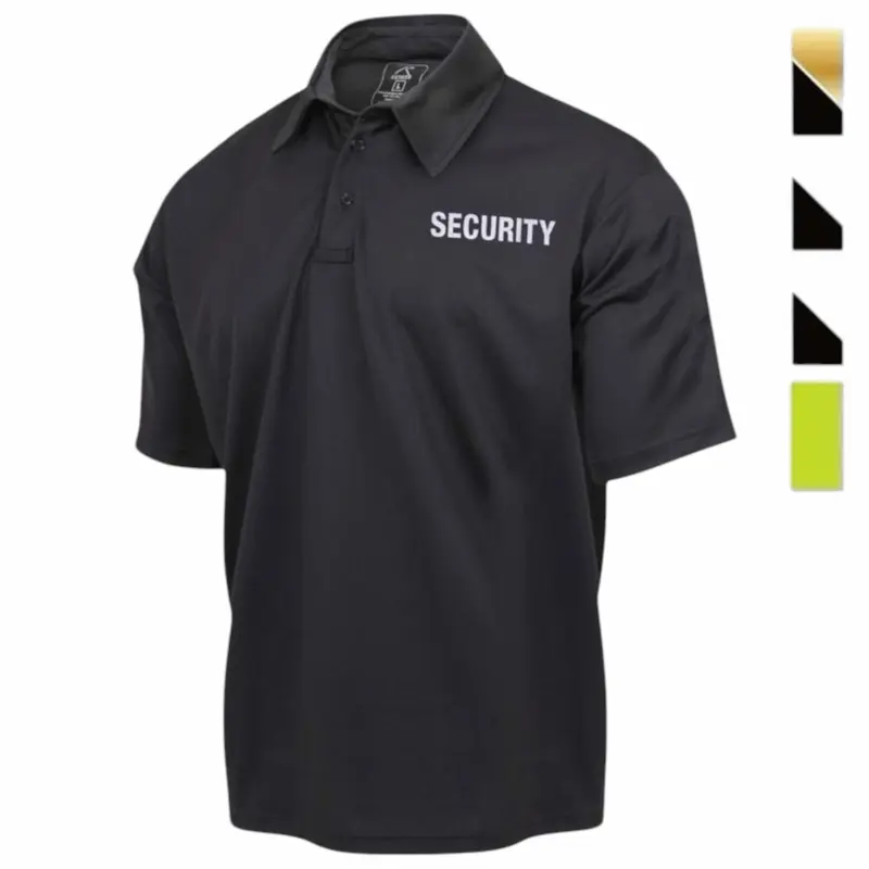 ROTHCO Men's Security Polo Shirt, Fitted Short Sleeve Knit Work Shirt with Printed Letters, Moisture-Wicking Polyester, 3-Button Rib Collar