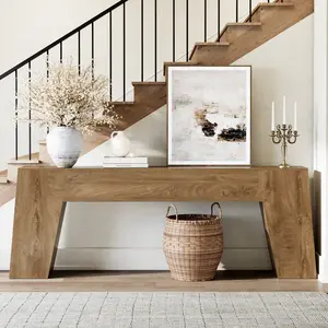 Extra Long Sofa Console Table for Entryway, 78-Inch Large Farmhouse Wood Behind Couch Table, Modern Trapezoid Accent Entrance Table for Foyer Living Room Hallway Home, Natural Oak Brown
