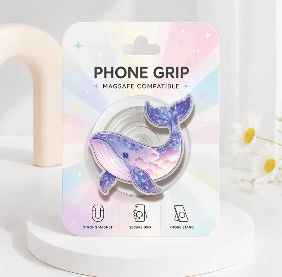 Celestial Sea Creature MagSafe Phone Grip, Galaxy Whale Dolphin Phone Holder, Strong Magnetic Kickstand, Ocean Animals Kindle Grip, Starry Sea Phone Accessories