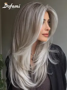 13x6 HD Pre-Plucked Lace Front Wig Long Straight Hair with Layers, Natural Fashionable Style, Suitable for Daily Wear & Activities, Synthetic Lace Wigs