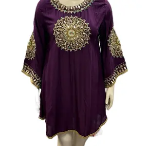 Purple Afghani Mini Dress with Embroidered Details Sarpatlooni Afghan Traditional Fashion for Women