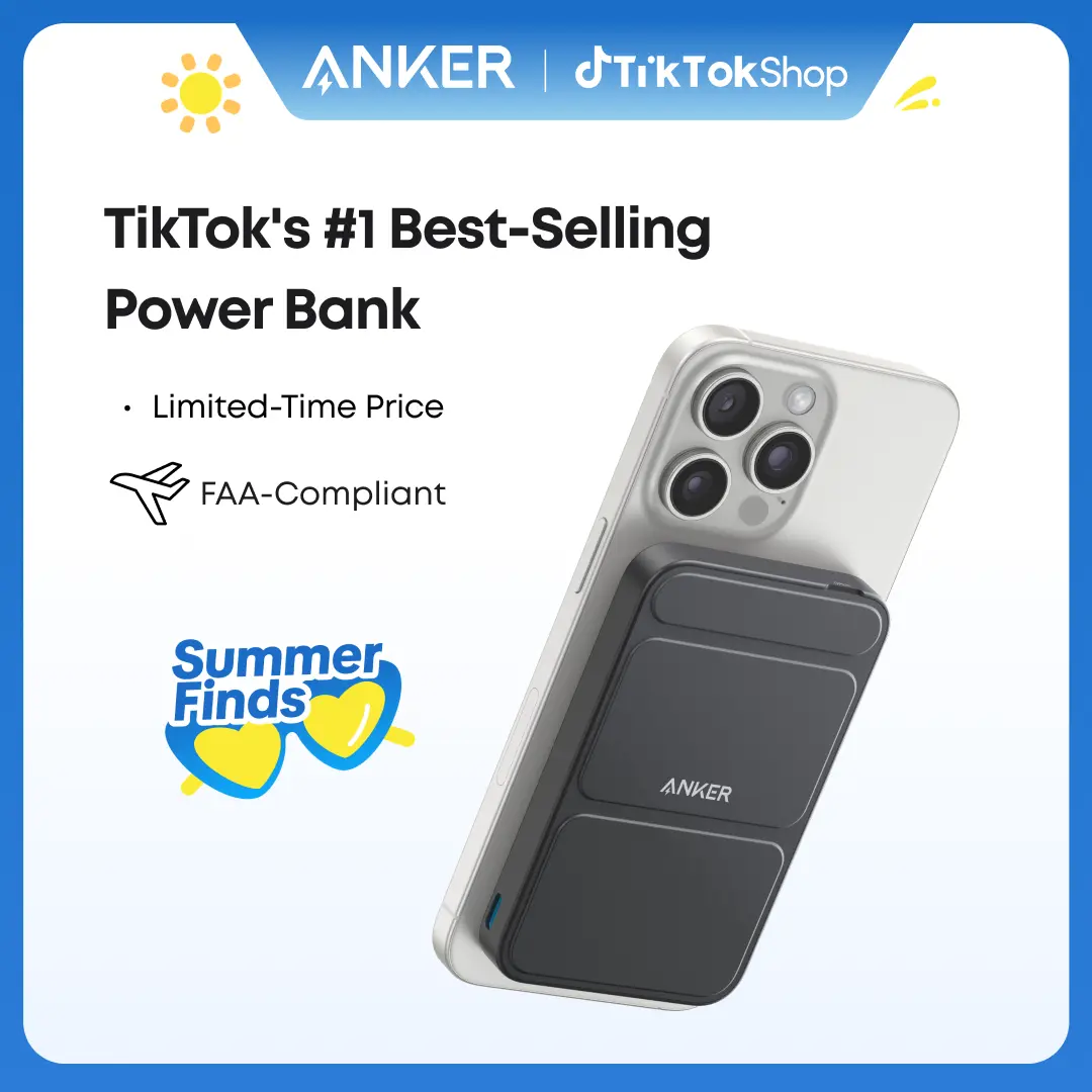 【Magnetic Power Bank】Anker 5,000mAh Magnetic Power Bank, Wireless Portable Charger with Foldable Stand & Side USB-C Port, Battery Pack for iPhone 17/16/15/14/13#DealsForYouDays