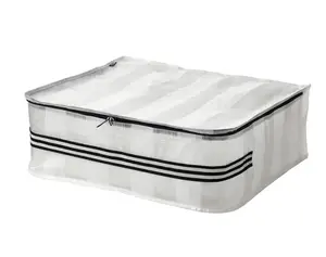 GORSNYGG White Clear Storage Case Foldable Organizer Box for Clothes Linens Seasonal Items Transparent Lid with Black Stripes