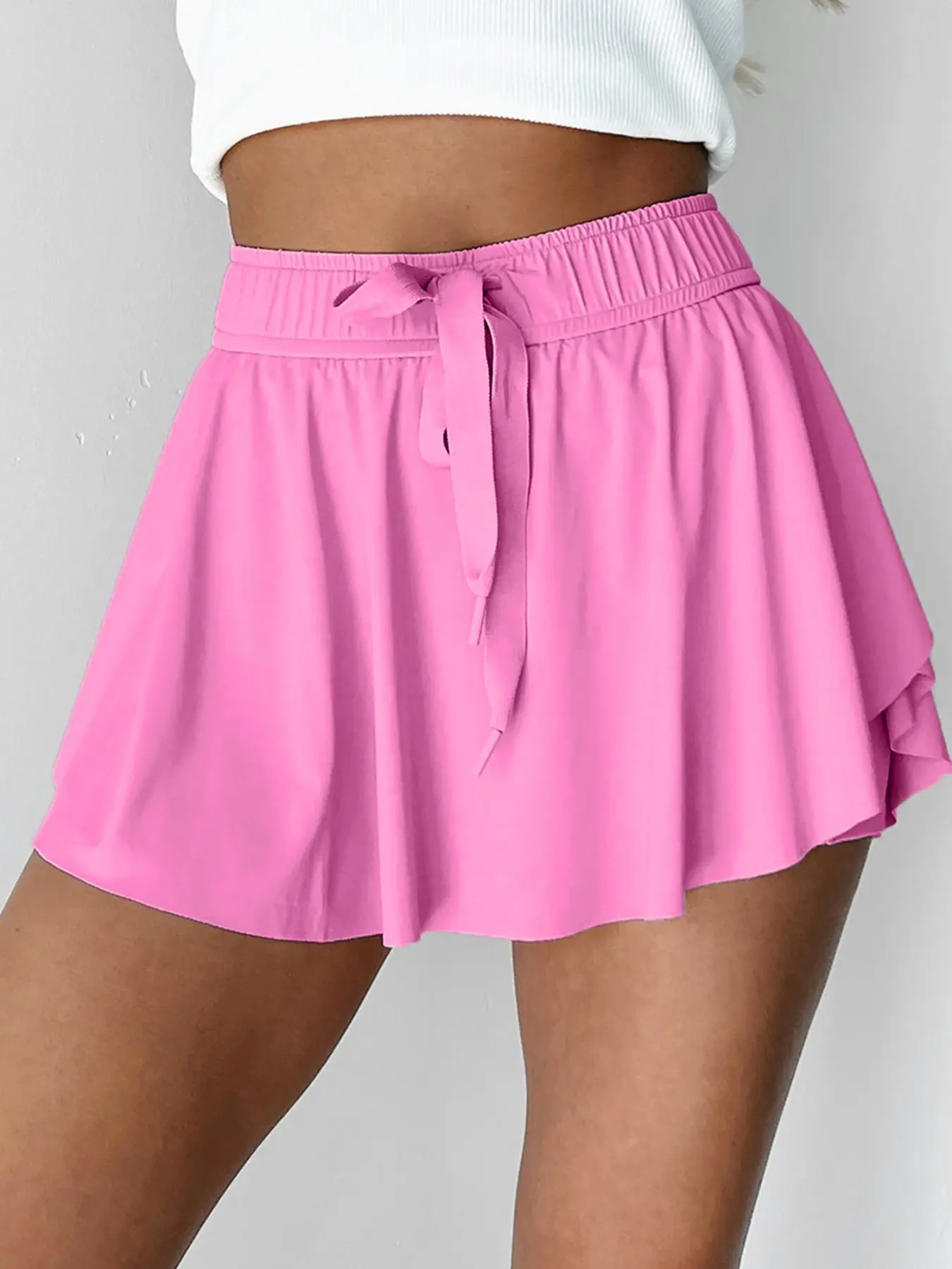 Summer Casual Sporty Plain Drawstring Elastic Waist Pants Skirt, Active Skort Skirt, Sports Skort, Comfortable Inner Lining, Perfect for Daily Wear, Casual Sporty Skorts, Casual Comfy Skorts