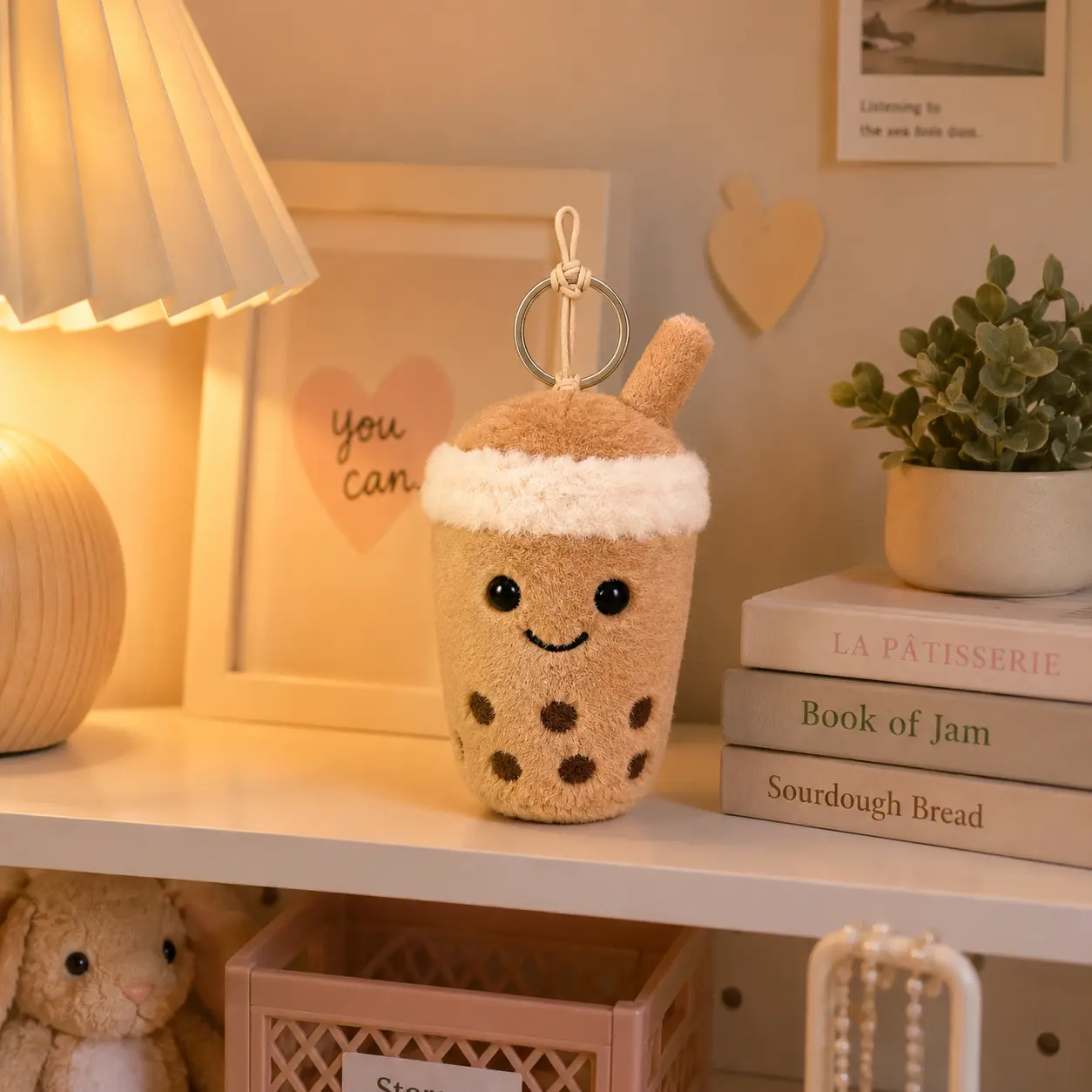 Jellycat Bubble Tea Keychain – Cute Boba Milk Tea Plush Bag Charm, Soft Kawaii Key Ring Gift for Girls & Boba Lovers