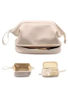 Solid Color Double Layer Makeup Bag, Portable Travel Makeup Bag, Travel Essentials, CosmeticStorage Bag for Women, Toiletry Bag, Makeup Organizer Pouch, Compact, Zipper