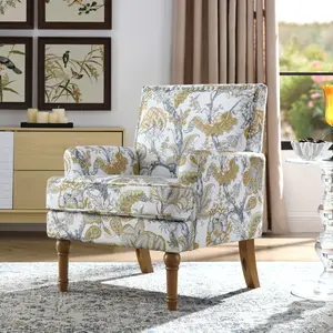 Accent Chair, Floral Armchair, Nailhead Trim, Gold and Grey Decor, Solid Wood Legs, Farmhouse Furniture, Upholstered Slipper Chair, Side Chair, Traditional Print, Wayfair Living Room.
