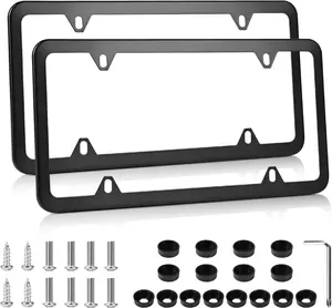 2Pcs 4 Holes License Plate Holders, Stainless Steel License Plate Frame, Car License Plate Covers for US Vehicles