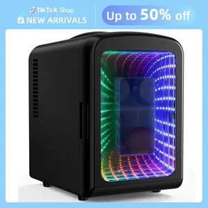 【New Arrivals】Antarctic Star 4L Mini Compact Refrigerator with Gaming Light: 6-Can Portable Cooler for Bedroom, Car, Office, Dorm - Cosmetics, Beverage & Food Storage (Black)