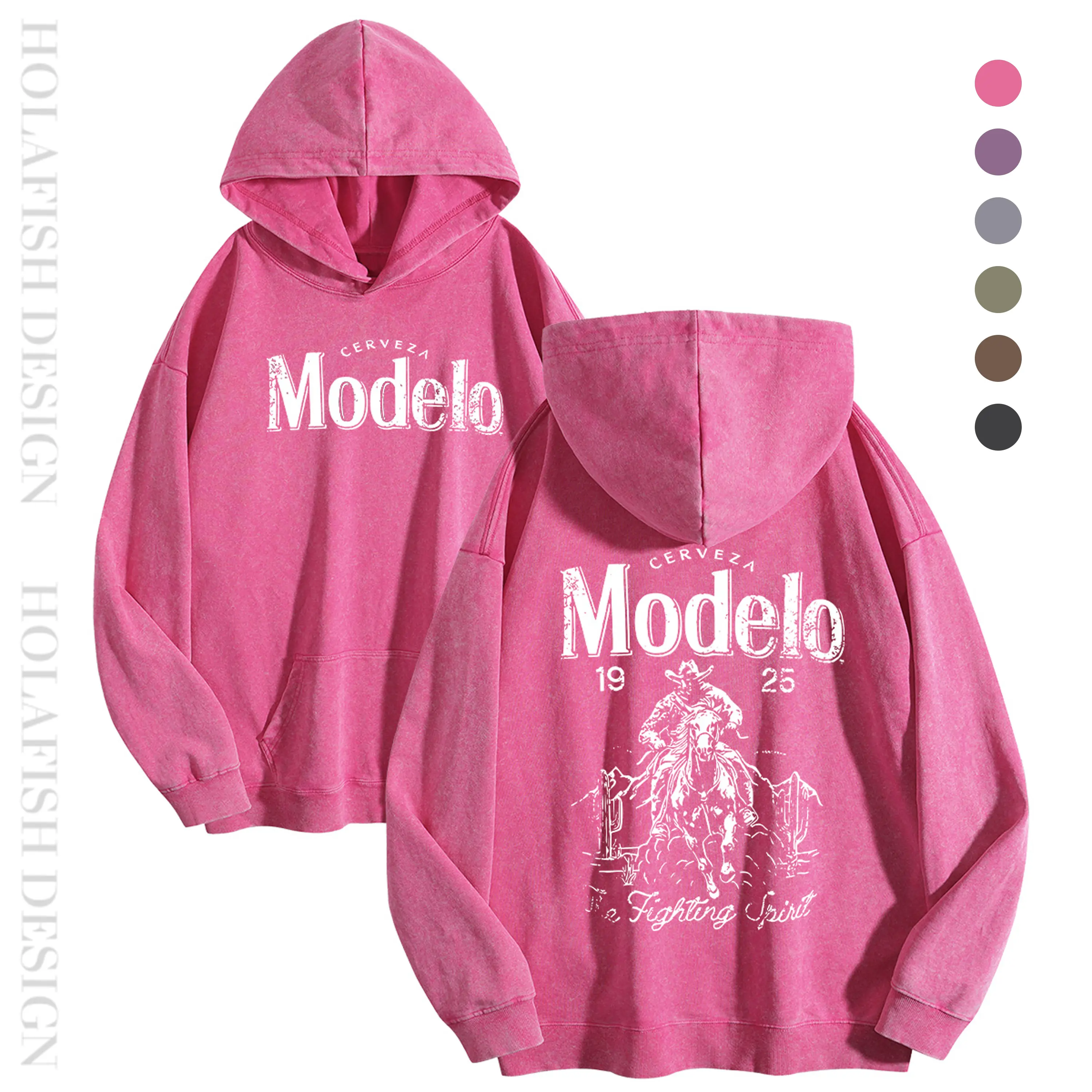Holafish Acid Wash Cotton Hoodie with Kangaroo Pocket Ribbed Cuffs Vintage Modelo Pattern Cozy Everyday Comfort Pullover for Fall Winter Streetwear Unisex Soft Thin Sweatshirt - Fit Casual Long Sleeve - Womenswear,summerwins,summeroutfits,vacationoutfits,