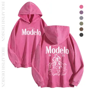 Holafish Acid Wash Cotton Hoodie with Kangaroo Pocket Ribbed Cuffs Vintage Modelo Pattern Cozy Everyday Comfort Pullover for Fall Winter Streetwear Unisex Soft Thin Sweatshirt - Fit Casual Long Sleeve - Womenswear