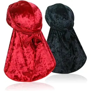 2 PCS Crushed Velvet Wave Durag – Premium Soft Durag Headwear with Extra Long Tail Perfect for 360 Waves