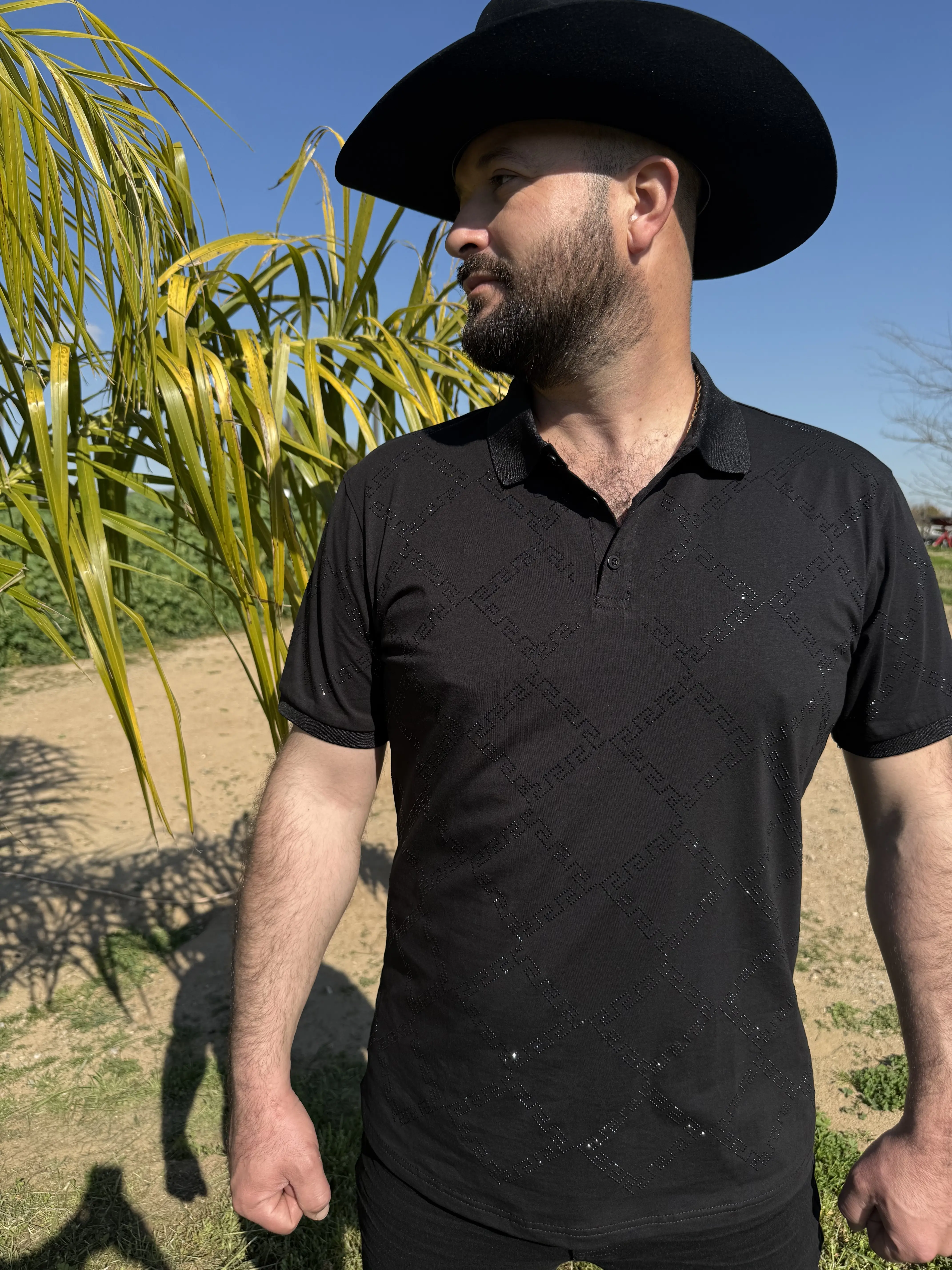 Diamond Rhinestone collar shirt black