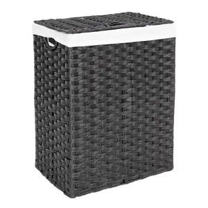 Handwoven Lidded Laundry Hamper, Black