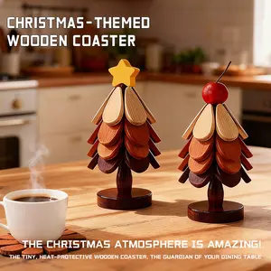 Wooden Trivets for Hot Dishes, Tree Trivet Coasters Christmas Tree Coasters Wooden Set of 4, Table Decor Coaster for Home and Restaurant