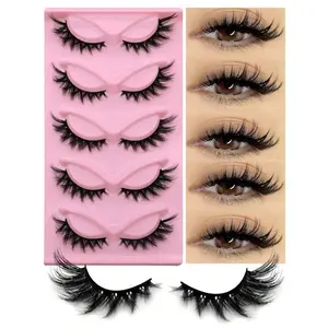 5 Pairs 3D Faux Mink Cat Eye False Eyelashes - Hypoallergenic Fluffy Lightweight Natural-Looking Lashes For Dramatic Foxy Eyes