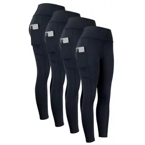 4-PieceSetHighWaistYogaLeggingswithPockets-Seamless,HipLiftingandElasticBand-Women'sSportswear-Fall/WinterWideBelt