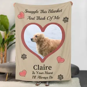 Custom Pet Memorial Blanket with Photo & Name – Personalized Dog & Cat Loss Sympathy Gift, Cozy Remembrance Throw for Pet Lovers
