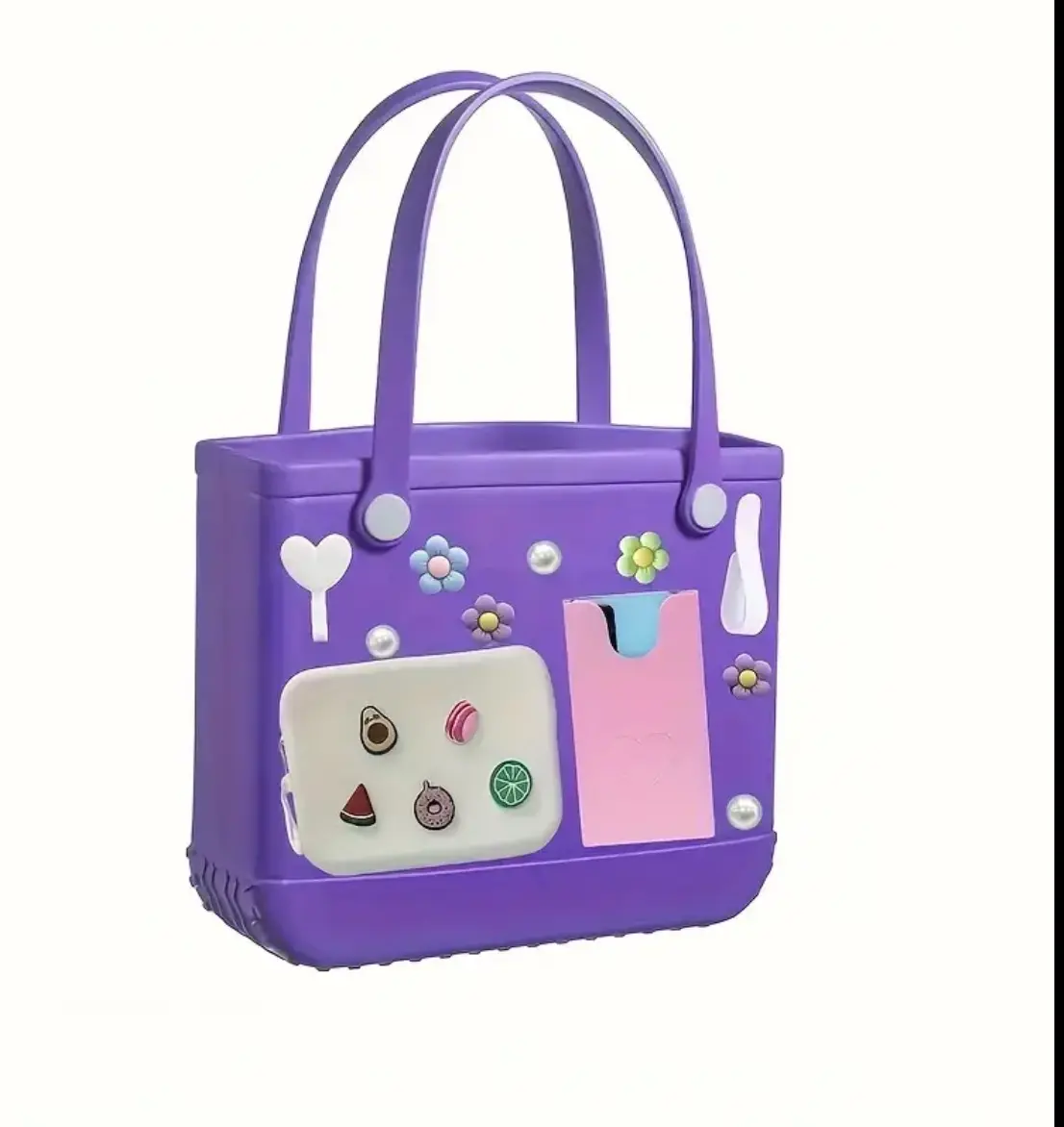 Large Rubber Tote Bag for Beach and Travel | Waterproof, Easy to Clean with Complimentary Seashell Charm Set - Just $9.9! Ideal for All Your Summer Adventures