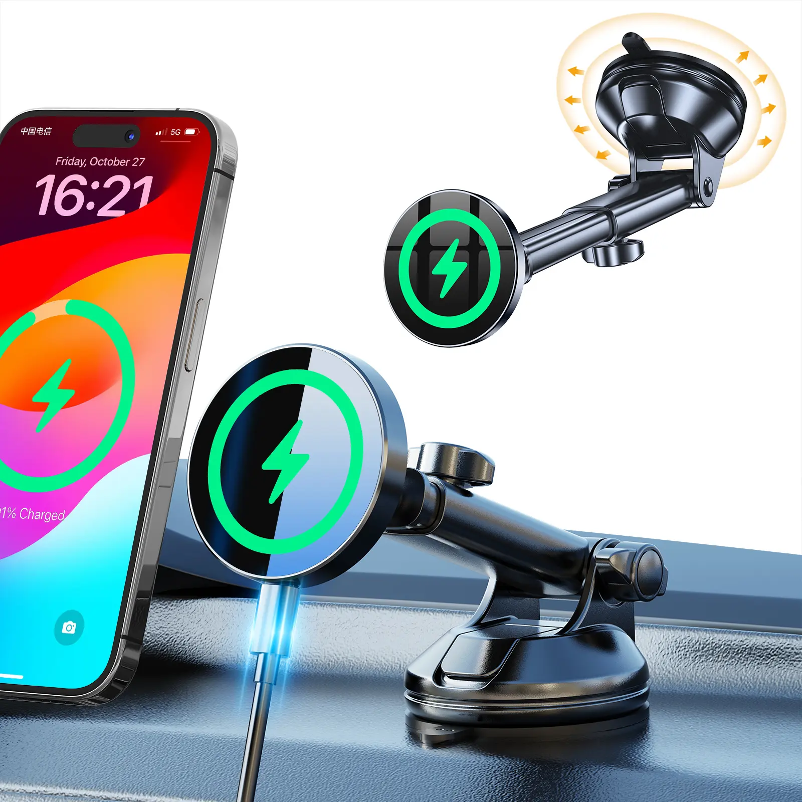 Coolpow Magnetic Car Phone Mount Ultra Strong Magnet, 3-in-1 Windshield Vent Dash Phone Holder, Magnetic Wireless Car Charger Mount for iPhone 17/16/15, Stable Hands-Free Car Accessories, Universal Car Phone Holder with Fast Charging