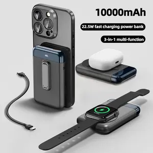 10000mAh Magnetic Wireless Power Bank - Mag-Safe 22.5W PD Fast Charging, with PD Data Cable, Built-in Bracket Function, LED Display, Suitable for iPhone 16/15/14/12/11/Pro/Mini/Pro Max and other series of electronic products