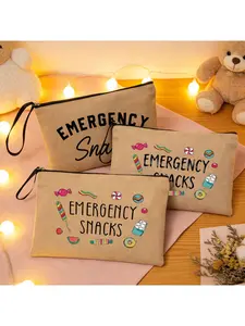 Emergency Snacks Canvas Pouch | Cute Candy Print Makeup Bag | Portable Zipper Pouch for Travel & Daily Use Cosmetic Bag | Funny Snack Lover Gift for Her | Aesthetic Storage Pouch for Snacks, Makeup & Essentials