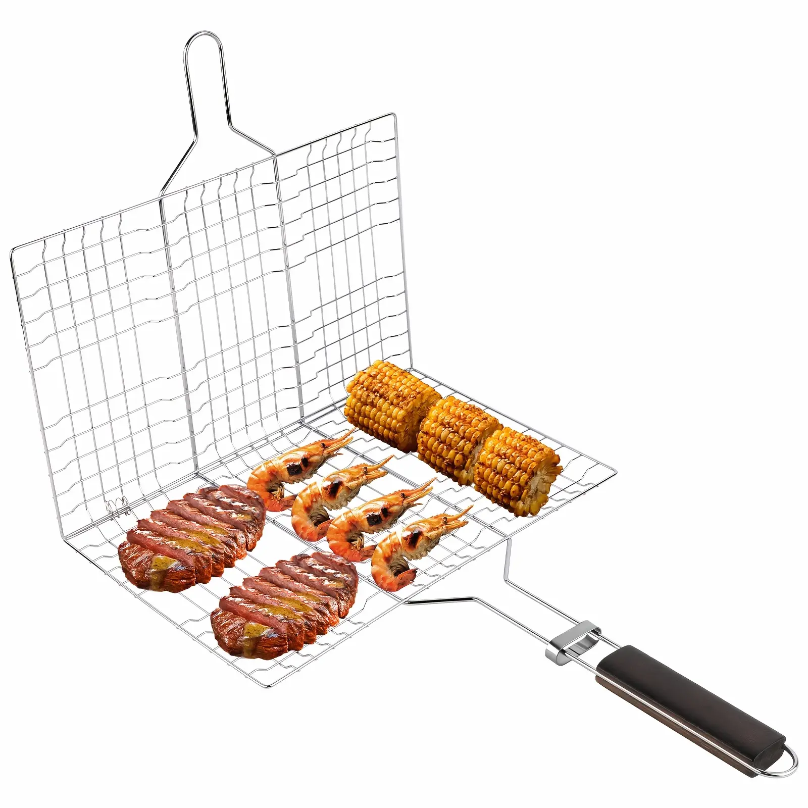 Stainless Steel BBQ Grill Basket - Large, Foldable & Portable for Fish, Shrimp & Vegetables - Perfect for Outdoor Camping, Picnics & Parties - Easy to Clean father gift