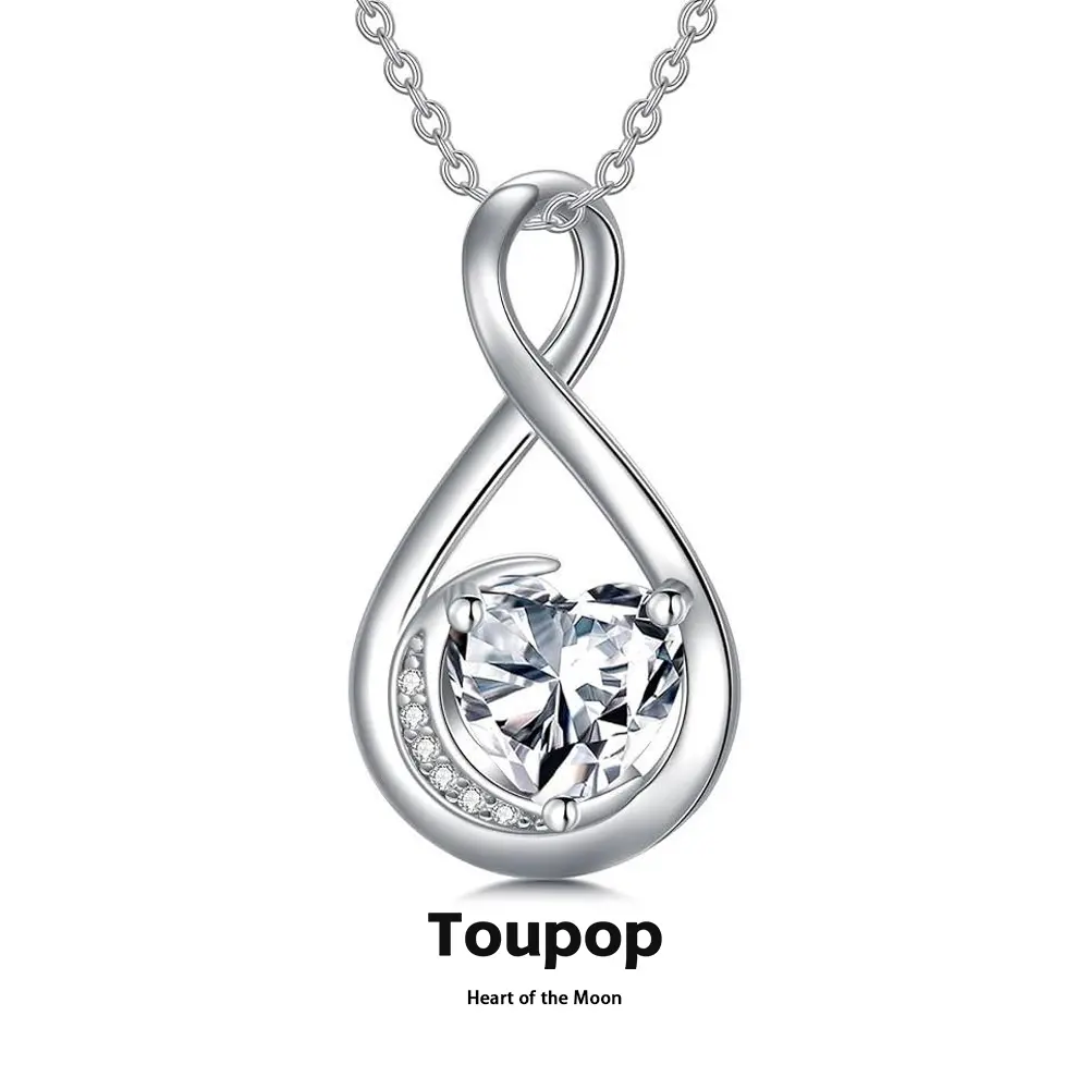 Birthstone Necklace for Women S925 Sterling Silver Infinity Love Necklace Infinity Moon Jewelry Birthday Christmas Gifts for Women Mom Wife Girlfriend, 18"+2" Inches