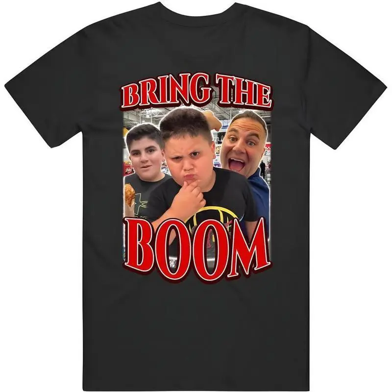 Menswear Short-Sleeve Round Neck T-Shirt - Bring The Boom Costco Guys Rizzler Funny Meme Joke Gift, Casual Streetwear, All-Season Top for Outdoor & Daily Fashion