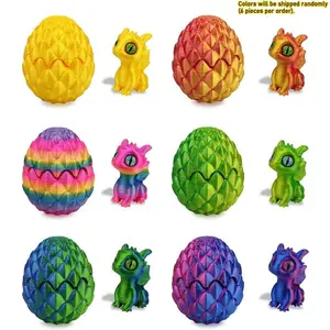 6 Pack 3D Printed Dragon Eggs, Pre-filled Easter Eggs with Surprise Toys Inside, Random Surprise Set, Mini Hatching Dragon Figurines Stress Relief Toy for Kids Easter Basket Stuffers Party Favors
