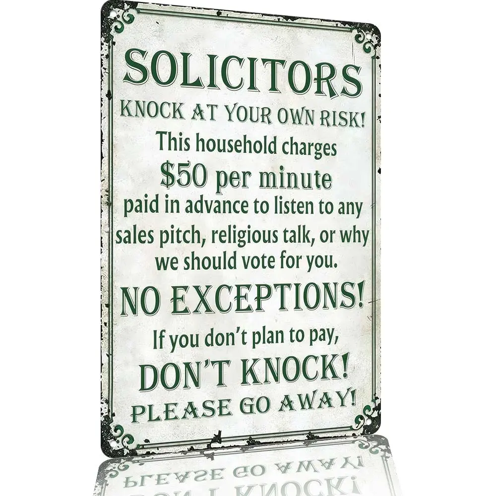 12x8" Aluminum "Knock At Your Own Risk"  Sign | Funny Vintage Metal Poster for Porch & Front Door Rustic Farmhouse Design